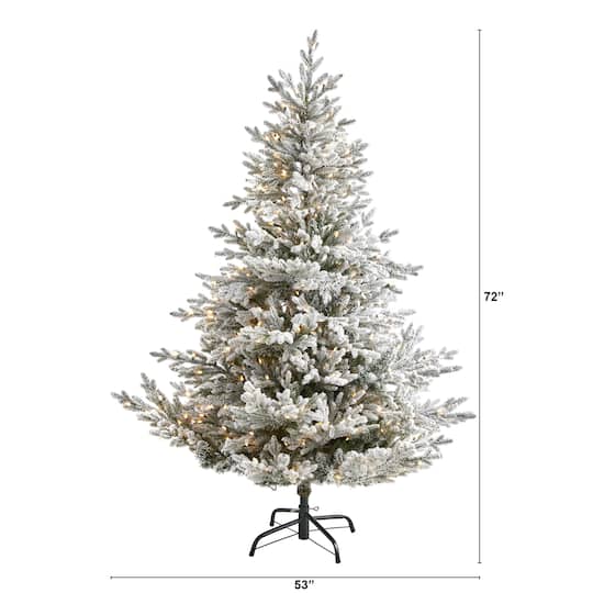 6ft. Pre-Lit Flocked Fraser Fir Artificial Christmas Tree with Warm White LED Lights